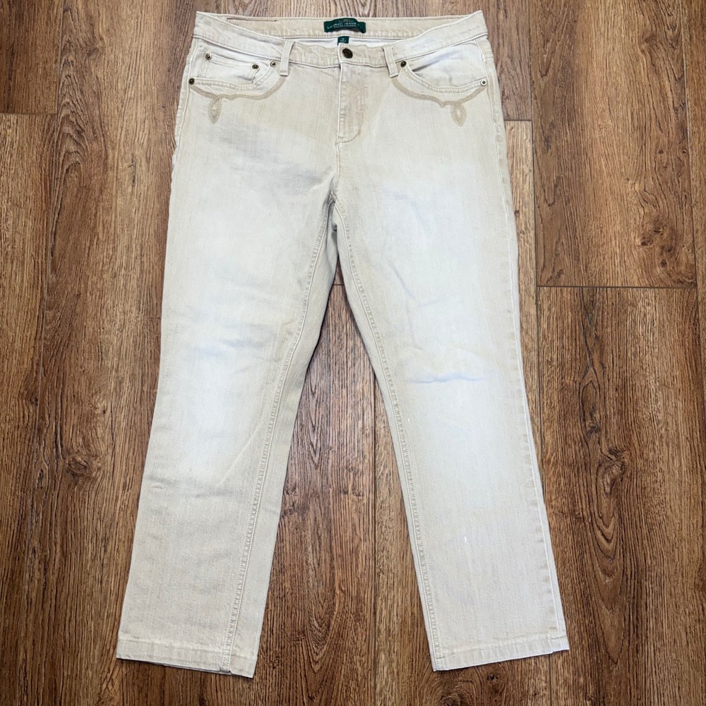 Lauren Ralph Lauren Tan Modern Skinny Jeans Embroidered Pants Size 14 western